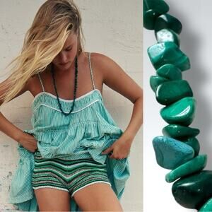 Free People Bohemian Single Strand Crystal Beaded Necklace Malachite Green NWT